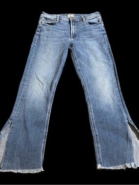 MOTHER Blue Stretch Denim Split-Side Frayed Wide-Leg Jeans Size 26 Anthropologie